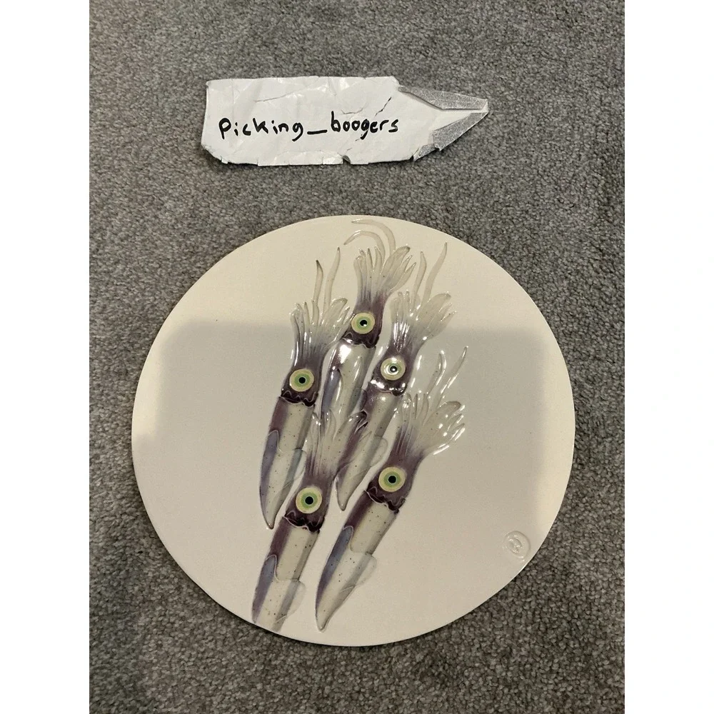 Vintage Fused Art Squid Coaster Sign By Artist